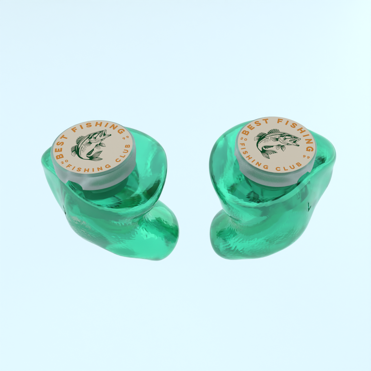 Groene transparante otoplastieken op maat met vislogo