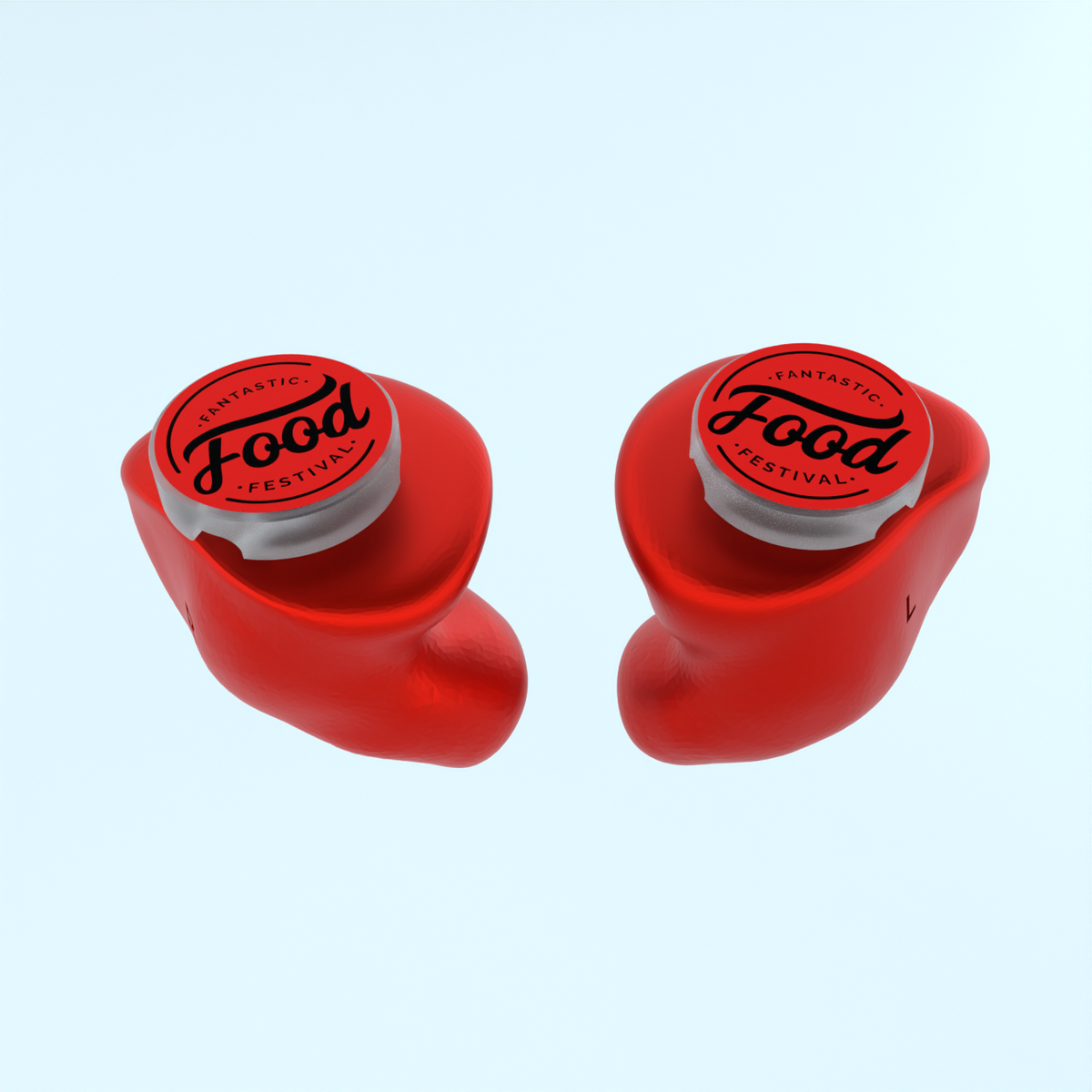 Rode siliconen otoplastieken voor voeding en farma met Food-logo