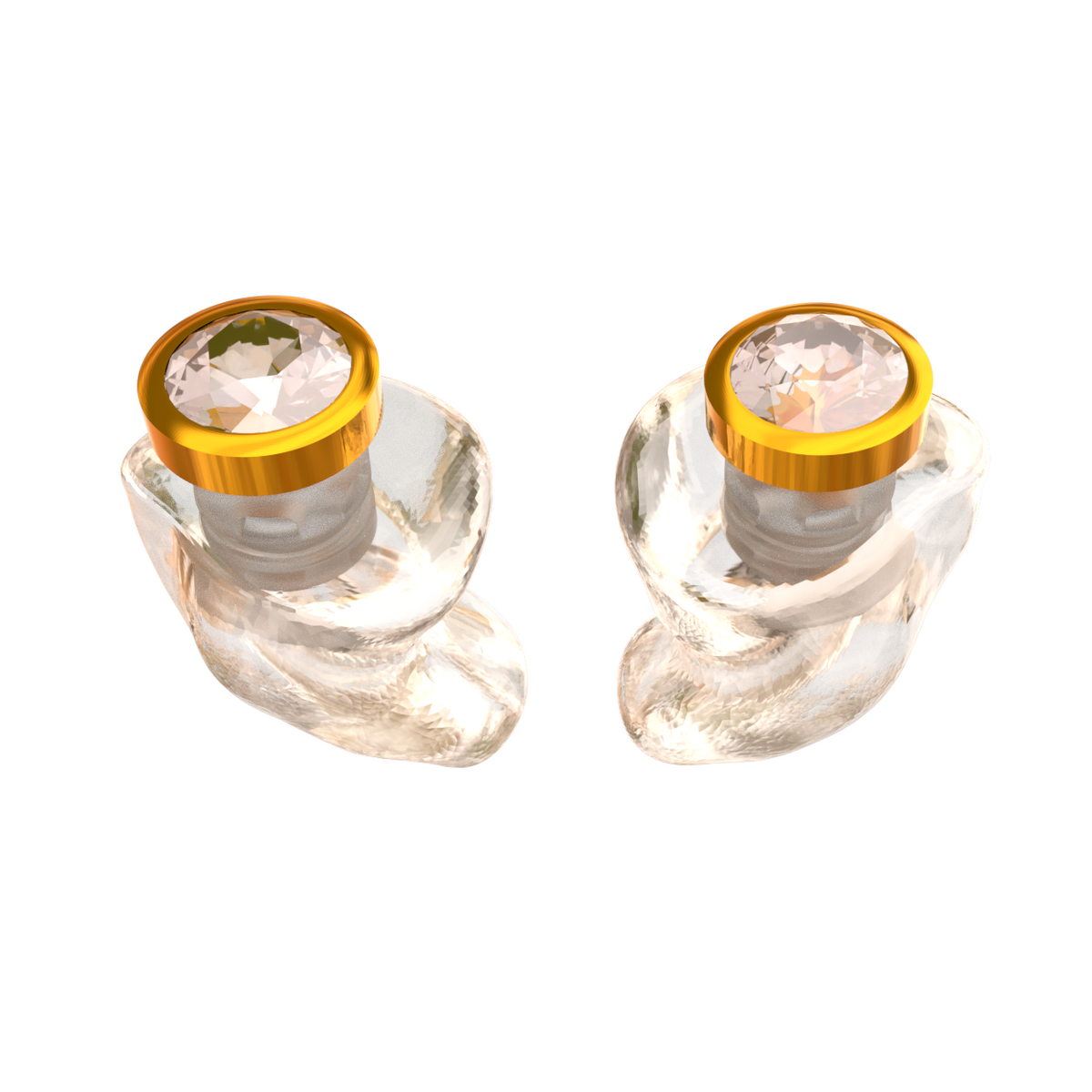 Audibling Goud oordoppen op maat in transparant hard acryl met gouden sieraadsteen