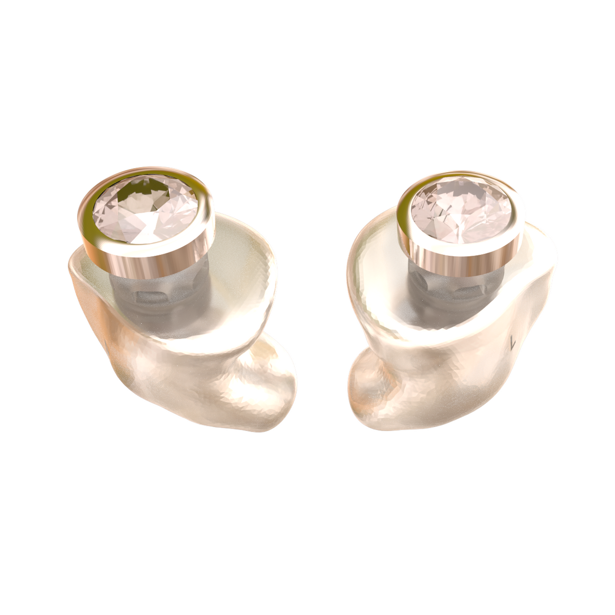Audibling Zilver oordoppen op maat in wit hard acryl met zilveren sieraadsteen